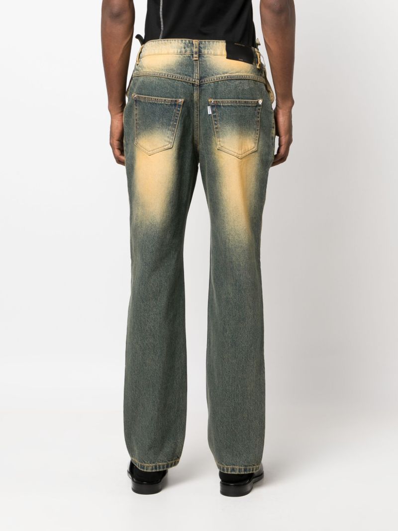 Green Acid-wash Corset Straight Jeans