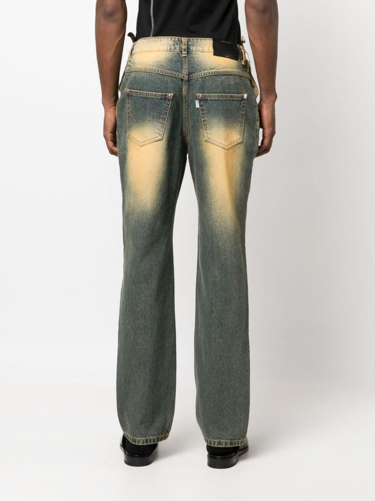 Green Acid-wash Corset Straight Jeans