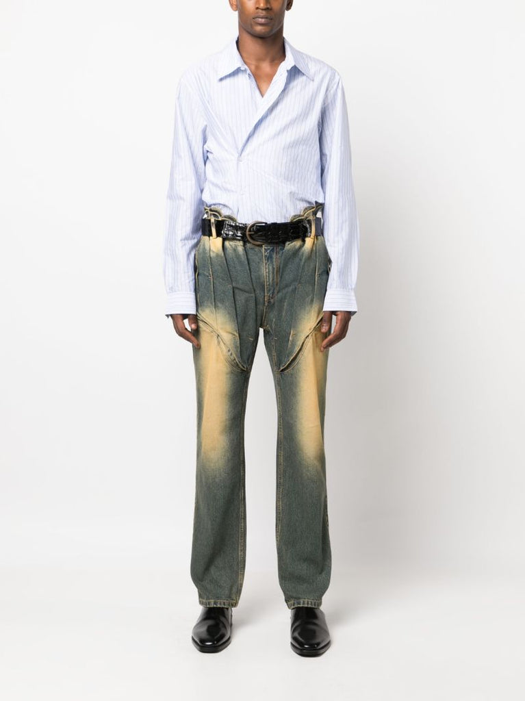 Green Acid-wash Corset Straight Jeans