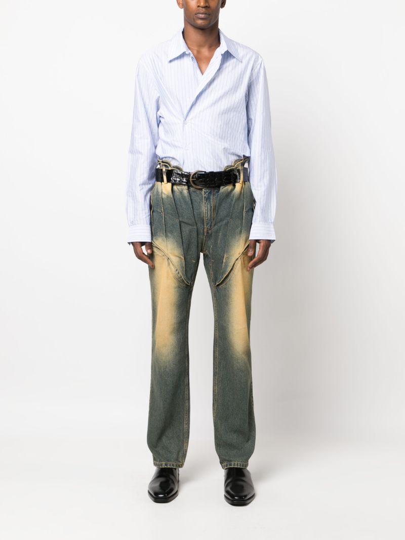 Green Acid-wash Corset Straight Jeans