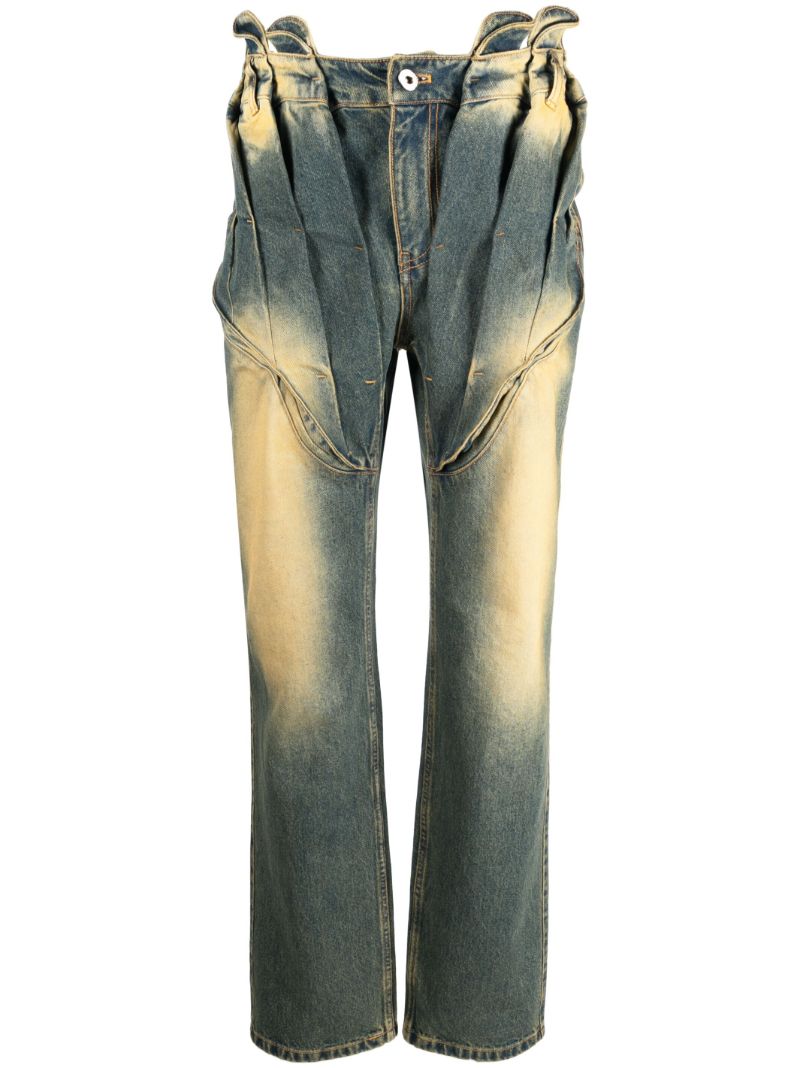 Green Acid-wash Corset Straight Jeans
