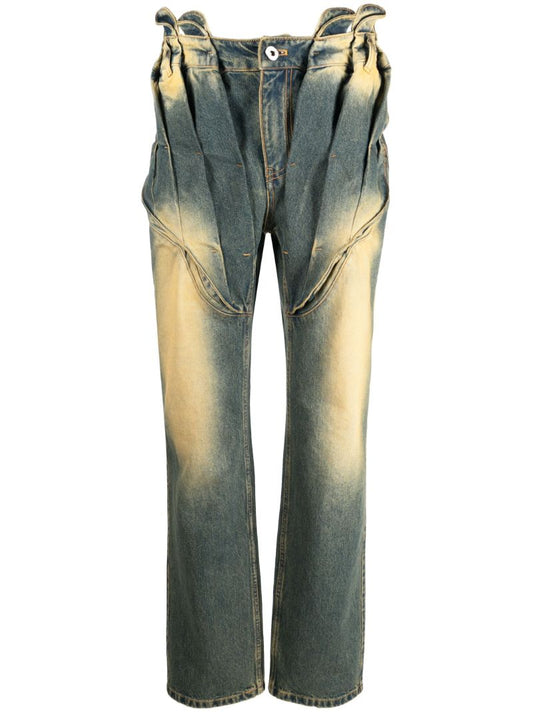 Green Acid-wash Corset Straight Jeans