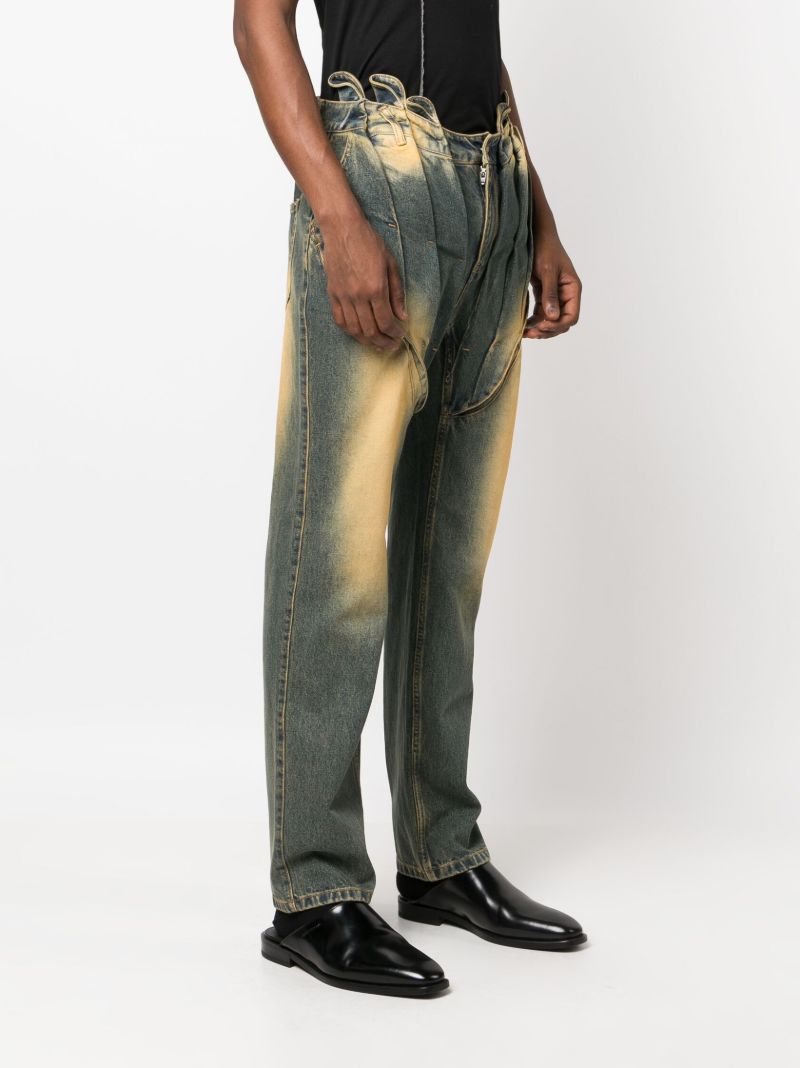 Green Acid-wash Corset Straight Jeans
