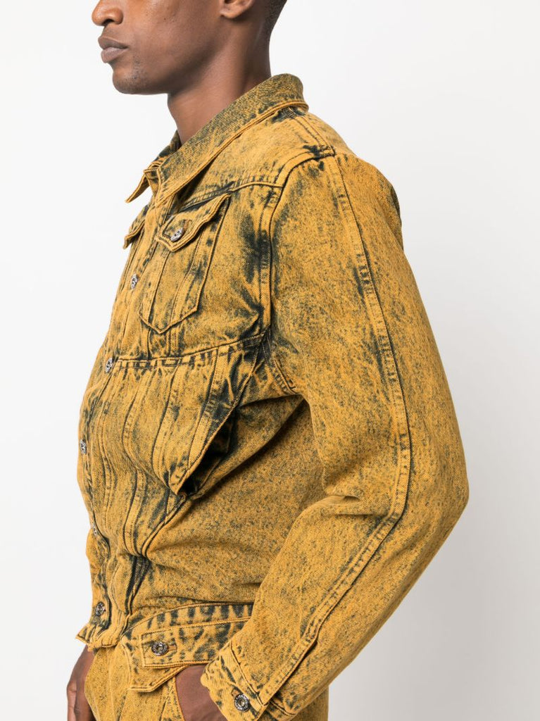 Yellow Acid-wash Corset Denim Jacket