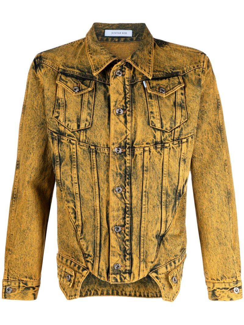 Yellow Acid-wash Corset Denim Jacket