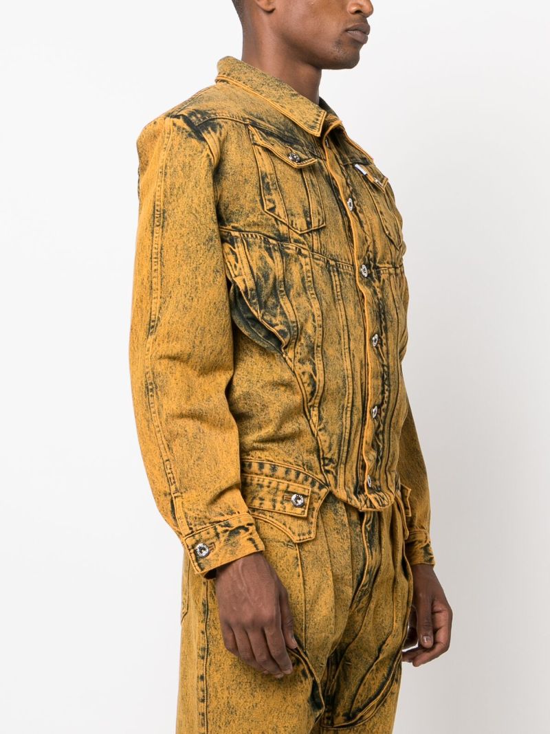 Yellow Acid-wash Corset Denim Jacket
