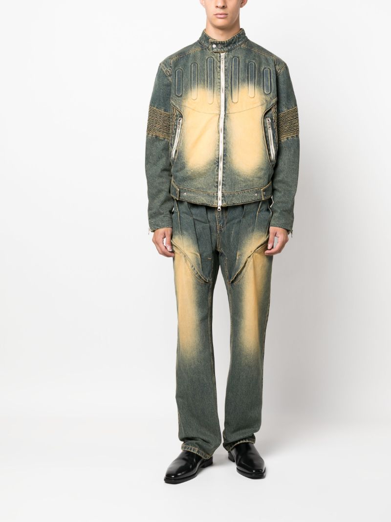 Green Embossed Denim Biker Jacket
