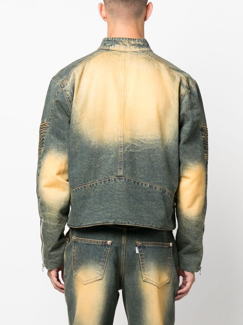Green Embossed Denim Biker Jacket