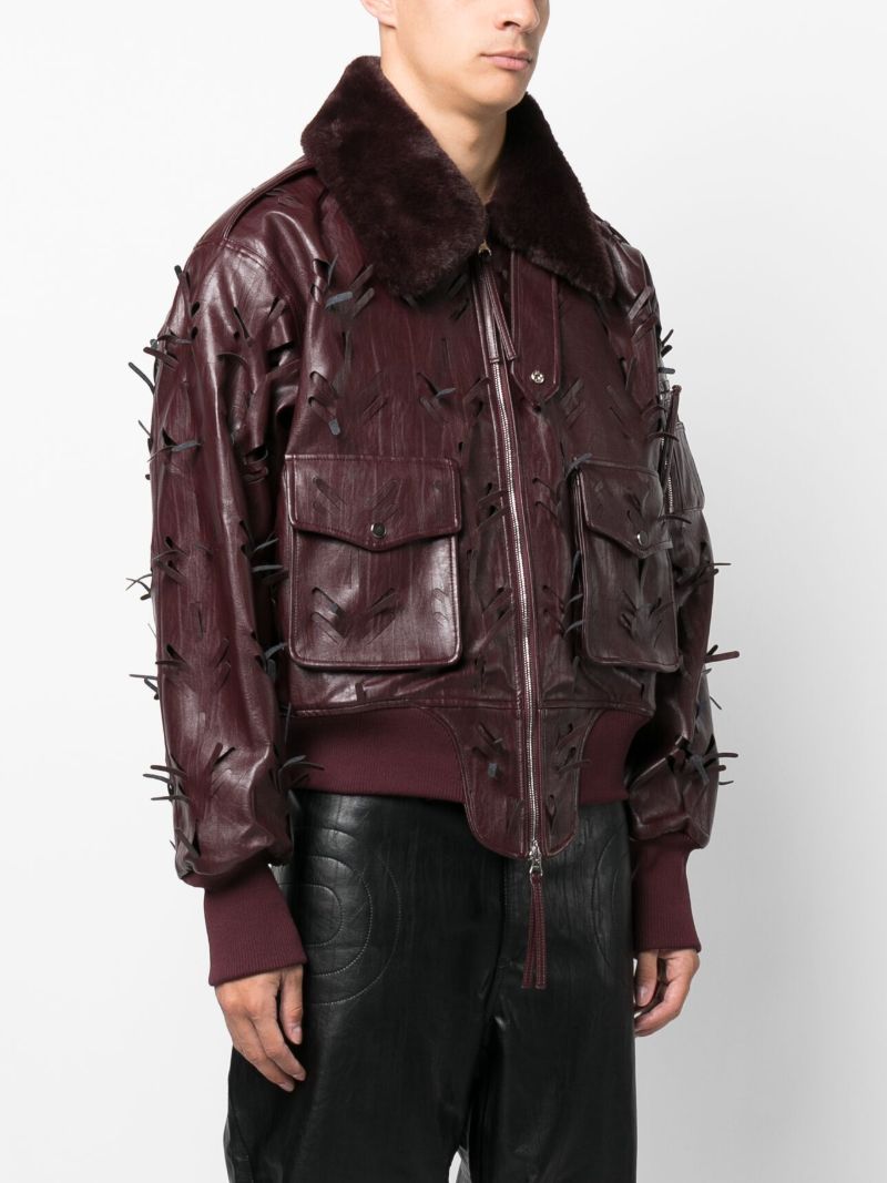 Red Laser-slashed Faux-leather Jacket