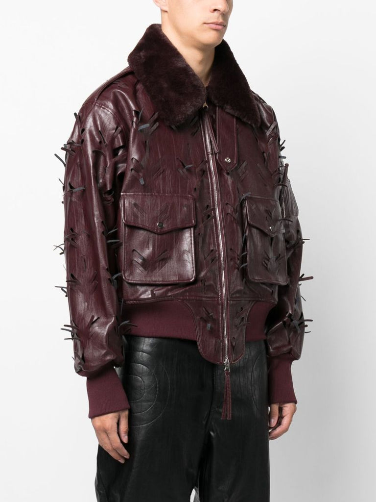 Red Laser-slashed Faux-leather Jacket