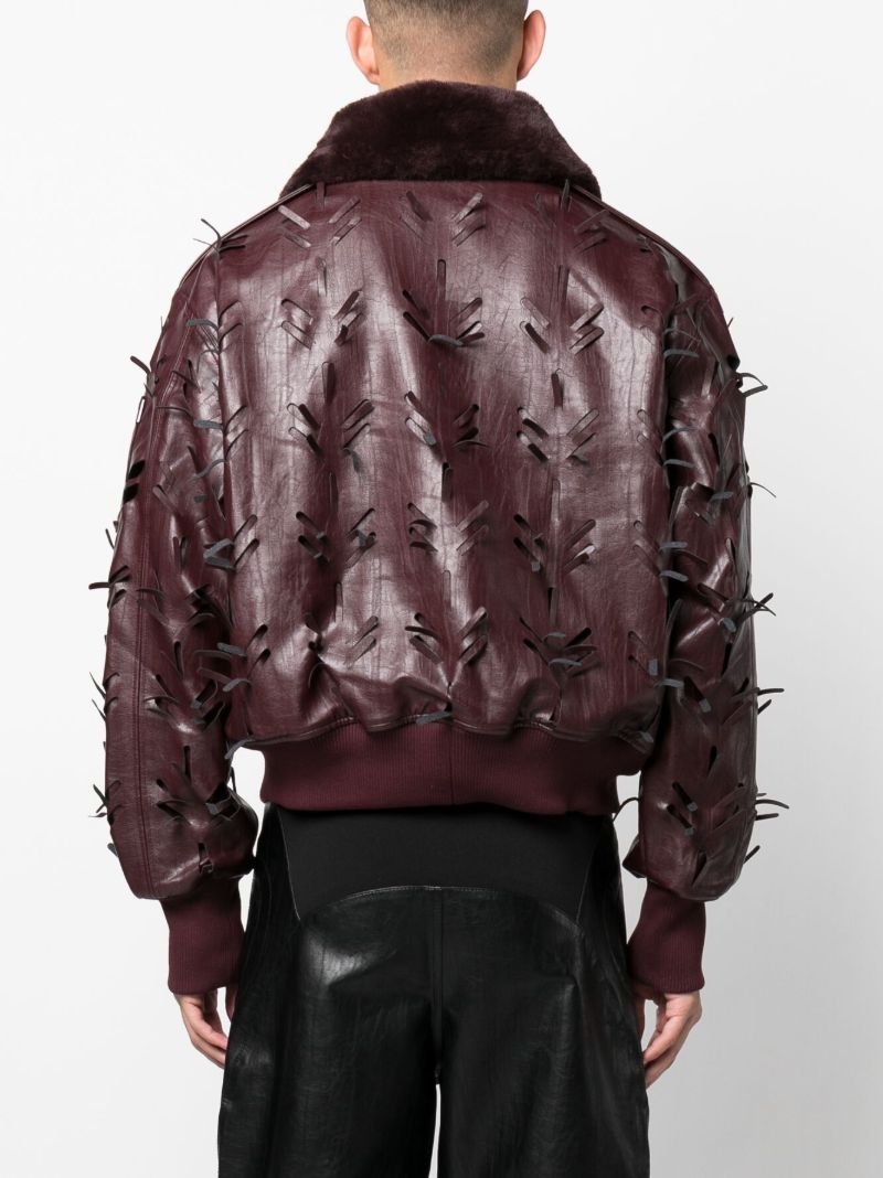 Red Laser-slashed Faux-leather Jacket