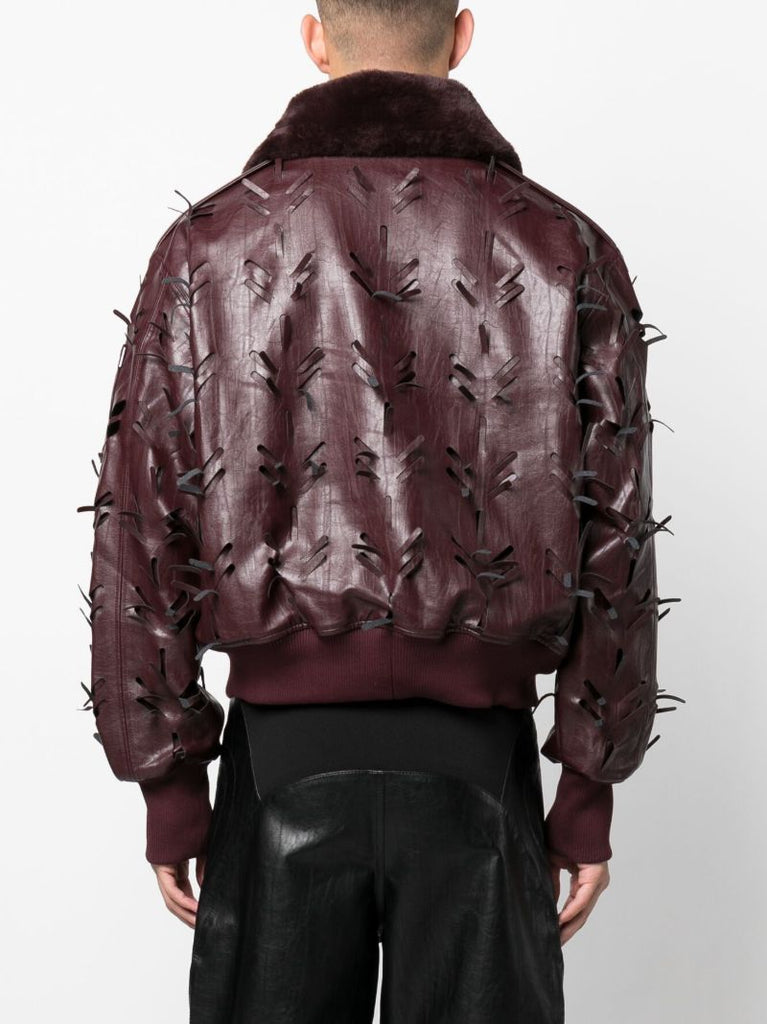 Red Laser-slashed Faux-leather Jacket