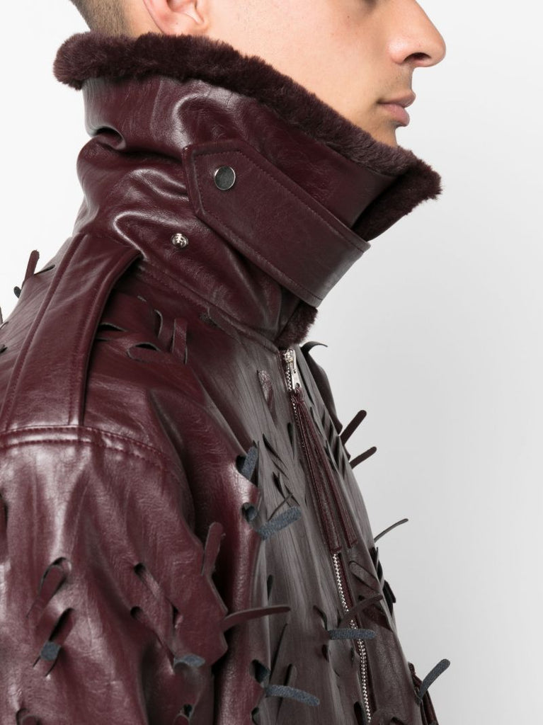 Red Laser-slashed Faux-leather Jacket