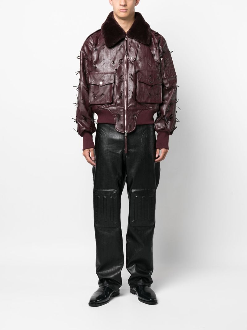 Red Laser-slashed Faux-leather Jacket