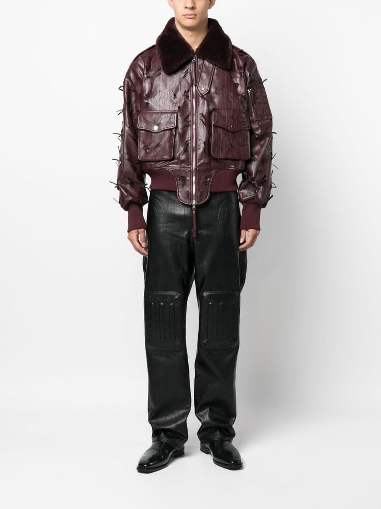 Red Laser-slashed Faux-leather Jacket