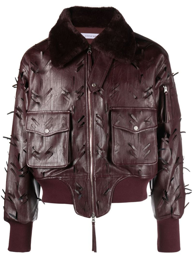 Red Laser-slashed Faux-leather Jacket