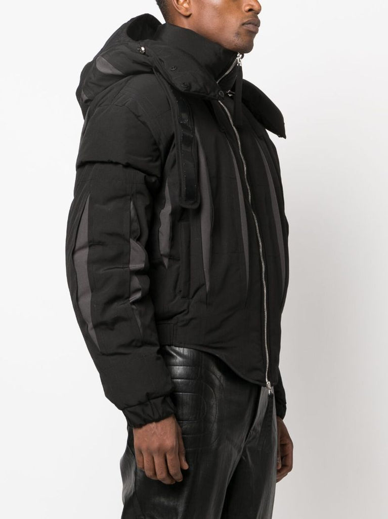 Black Slashed Hooded Padded Jacket
