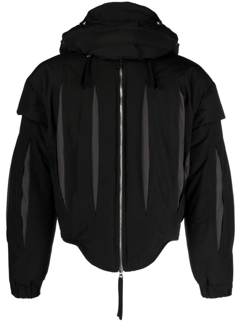 Black Slashed Hooded Padded Jacket