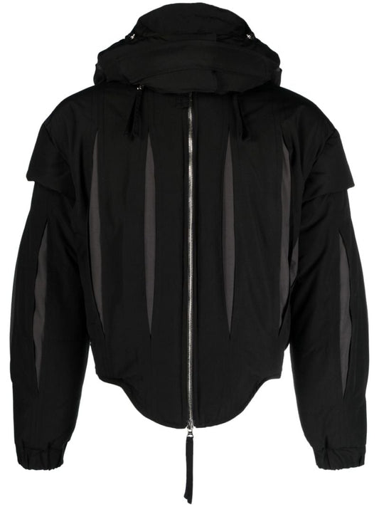 Black Slashed Hooded Padded Jacket