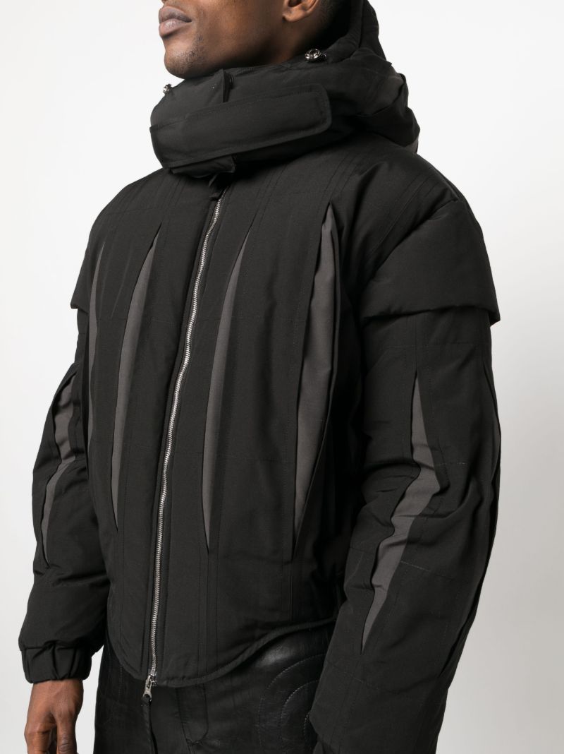 Black Slashed Hooded Padded Jacket