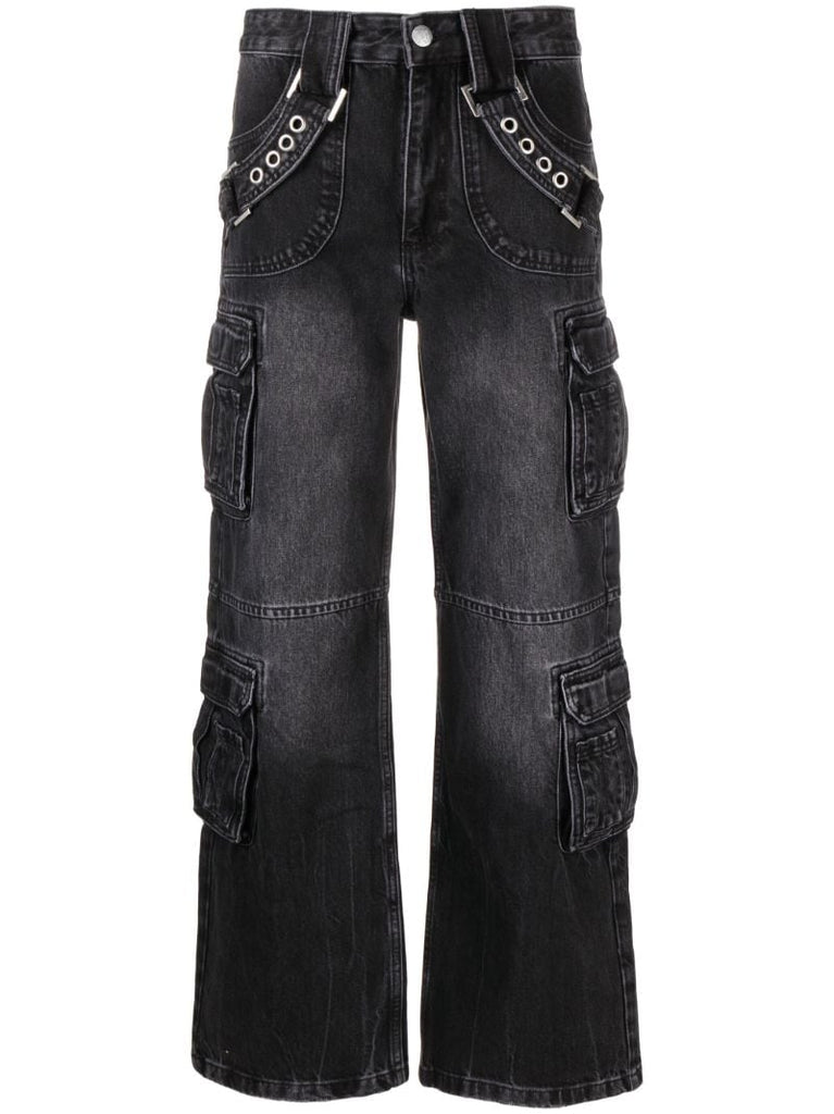 Black Harness Detailed Cargo Jeans