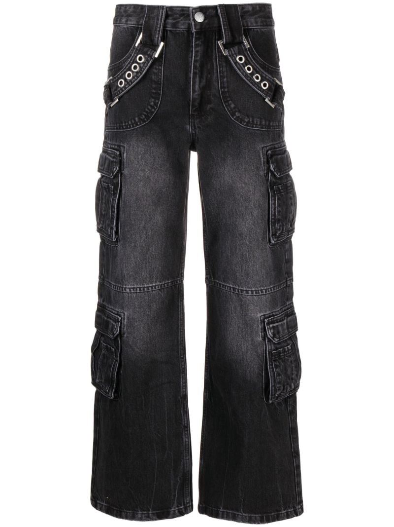 Black Harness Detailed Cargo Jeans