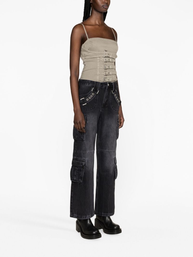 Black Harness Detailed Cargo Jeans