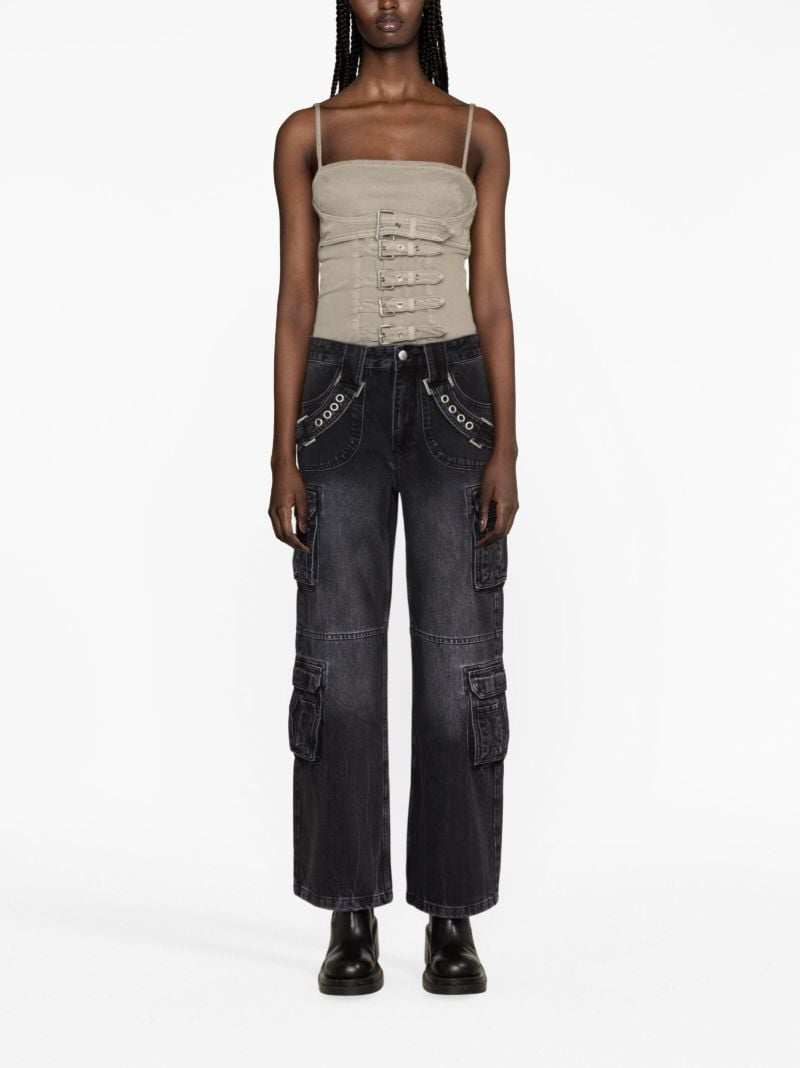Black Harness Detailed Cargo Jeans