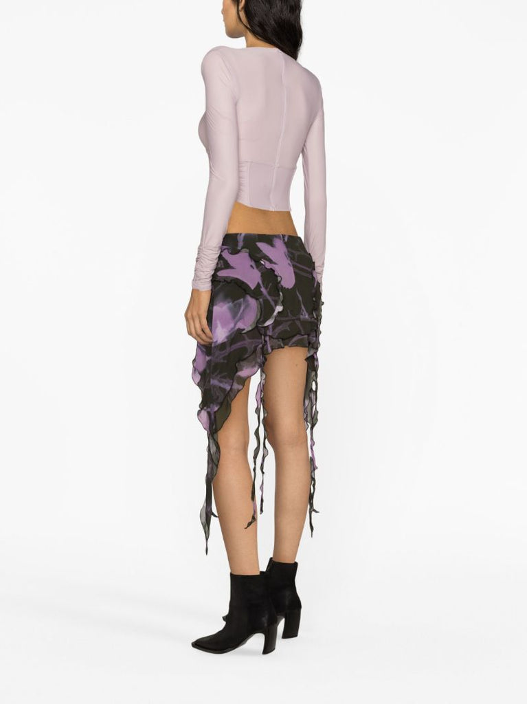 Purple Draped Chiffon Mini Skirt