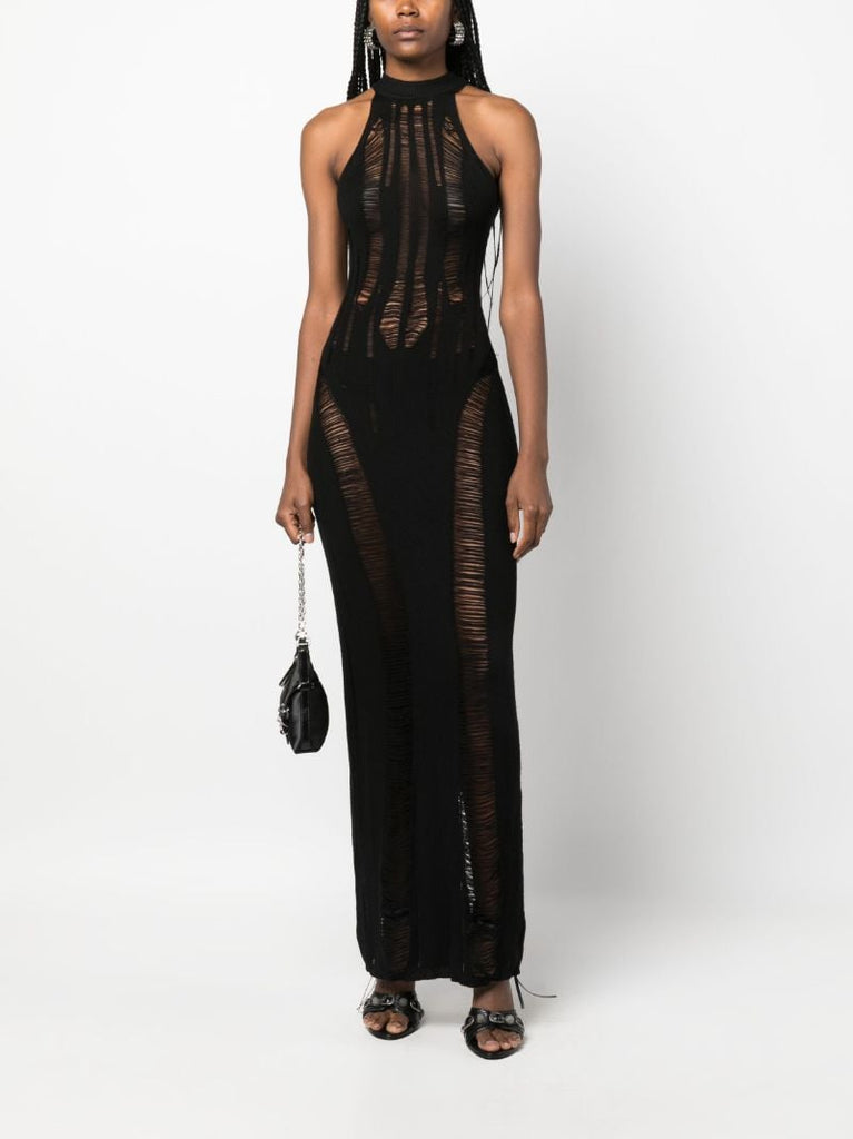 Black Ripped Knitted Maxi Dress
