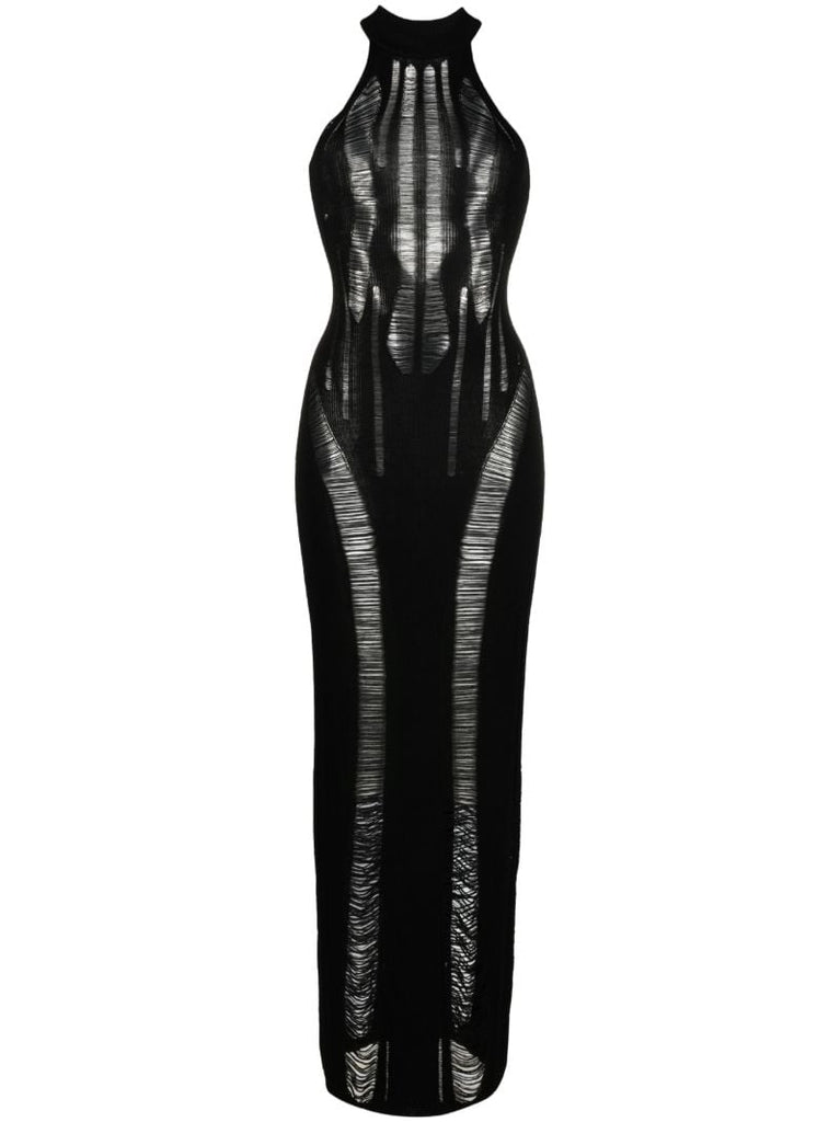 Black Ripped Knitted Maxi Dress