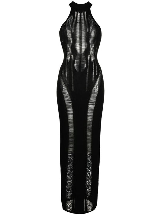 Black Ripped Knitted Maxi Dress