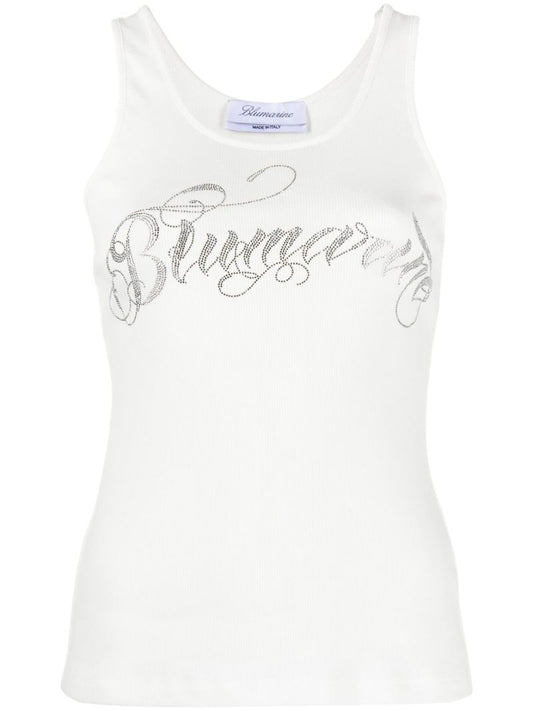 White Canotta Crystal-embellished Logo Top
