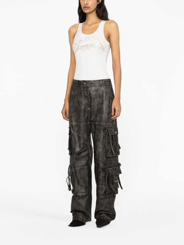 White Canotta Crystal-embellished Logo Top