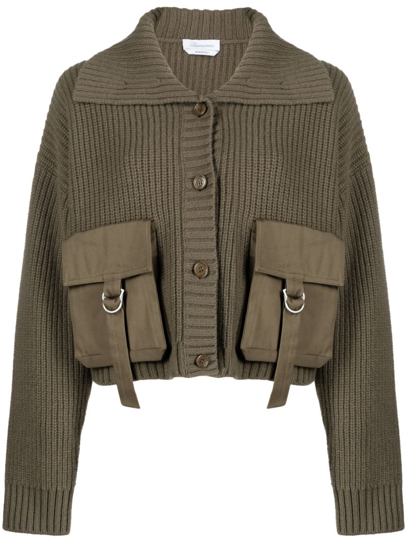 Green Cargo-pocket Ribbed Cardigan