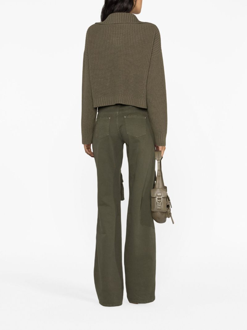 Green Cargo-pocket Ribbed Cardigan