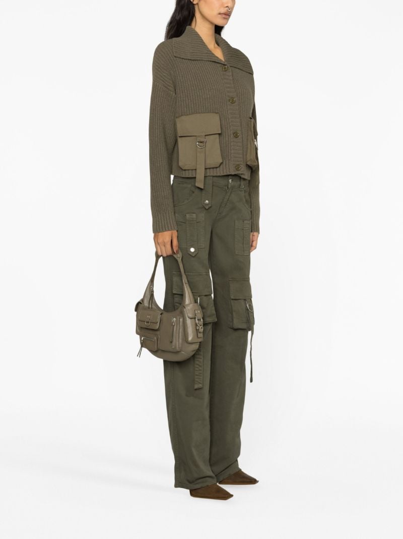 Green Cargo-pocket Ribbed Cardigan