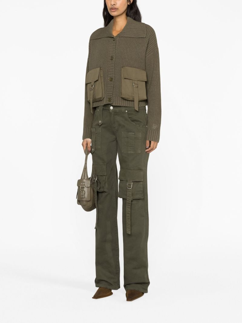 Green Cargo-pocket Ribbed Cardigan