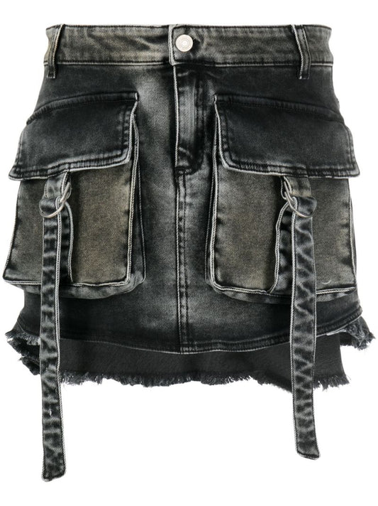 Black Cargo Pockets Denim Mini Skirt