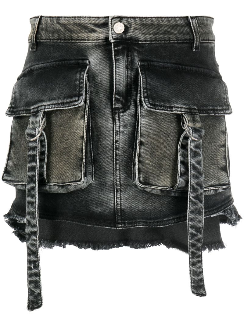 Black Cargo Pockets Denim Mini Skirt