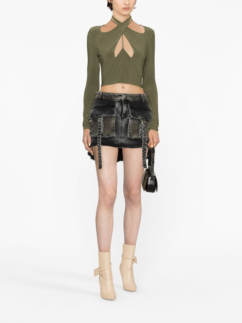 Black Cargo Pockets Denim Mini Skirt