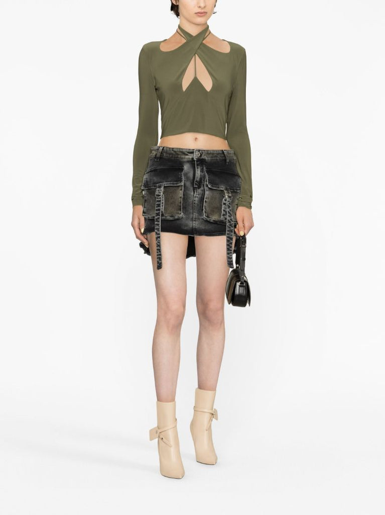 Black Cargo Pockets Denim Mini Skirt