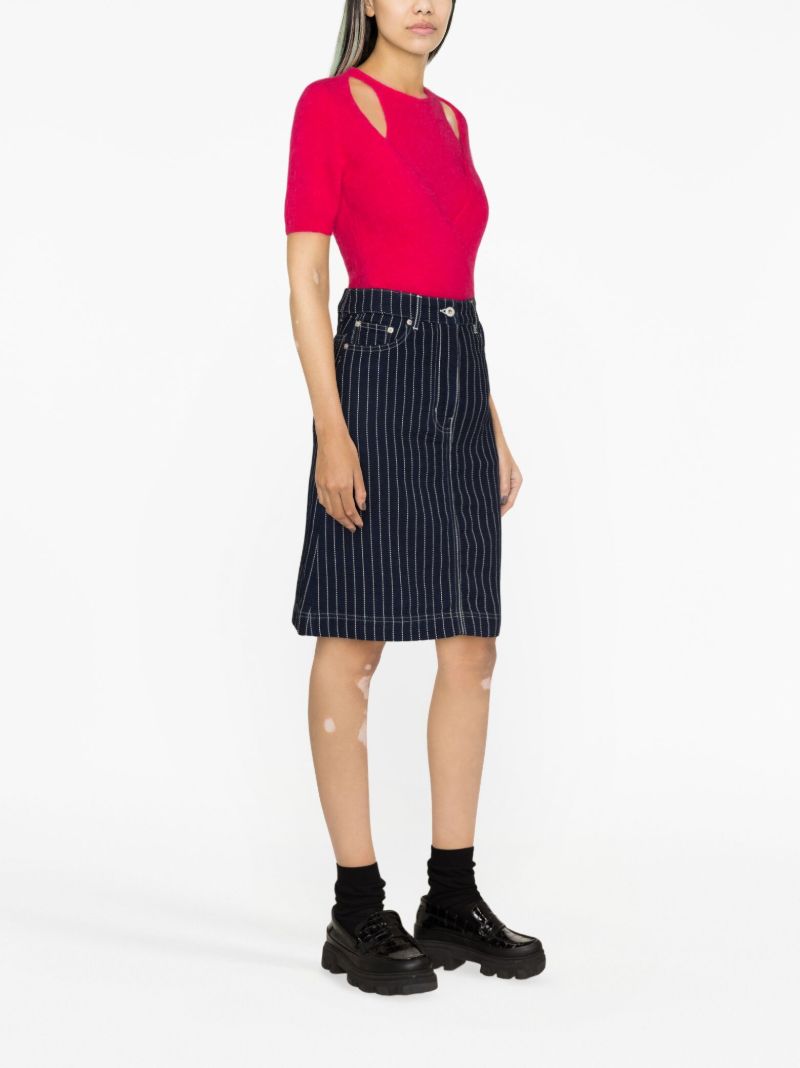 Blue Sashiko-stitch Pinstripe Denim Skirt