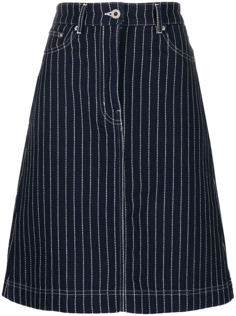 Blue Sashiko-stitch Pinstripe Denim Skirt