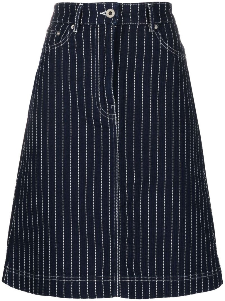 Blue Sashiko-stitch Pinstripe Denim Skirt