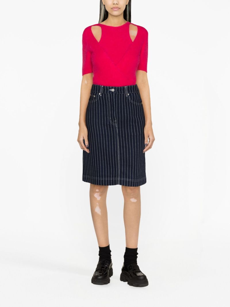 Blue Sashiko-stitch Pinstripe Denim Skirt