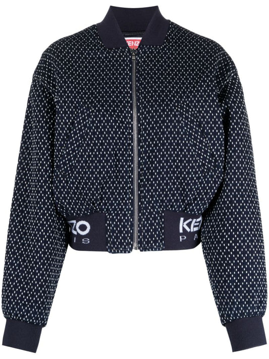 Blue Sashiko Stitch Bomber Jacket