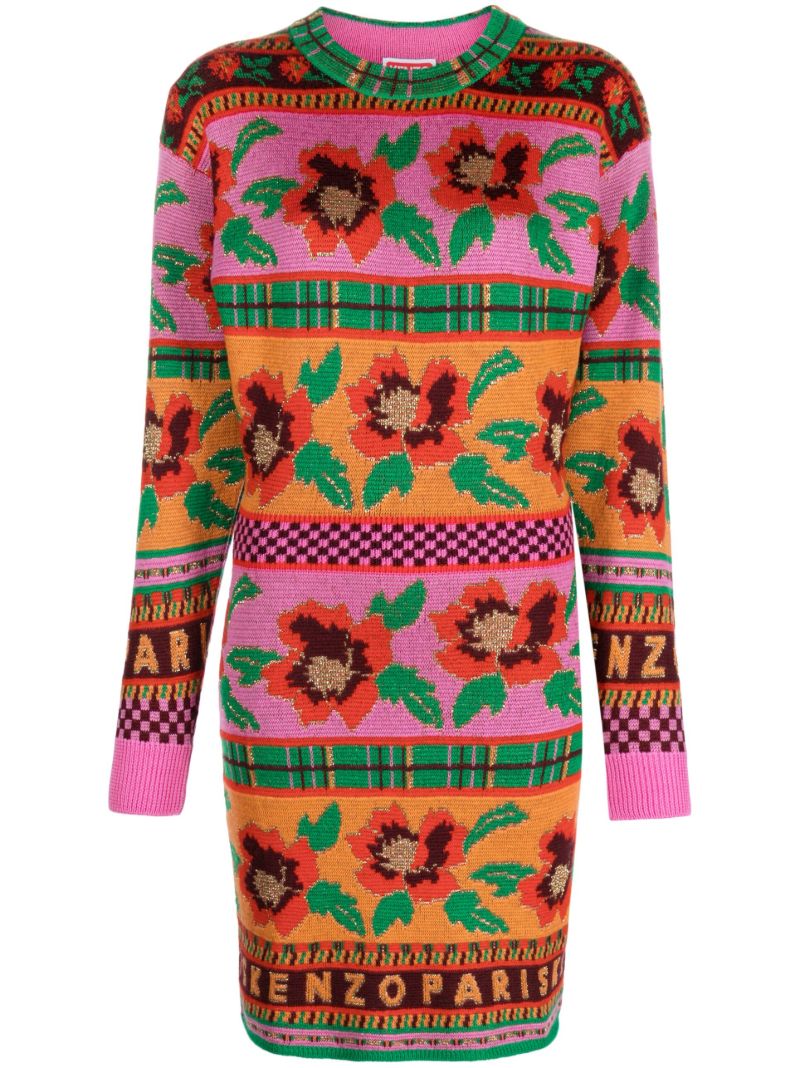 Pink Intarsia-knit Dress