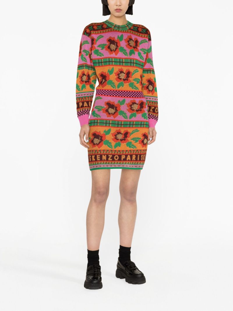 Pink Intarsia-knit Dress
