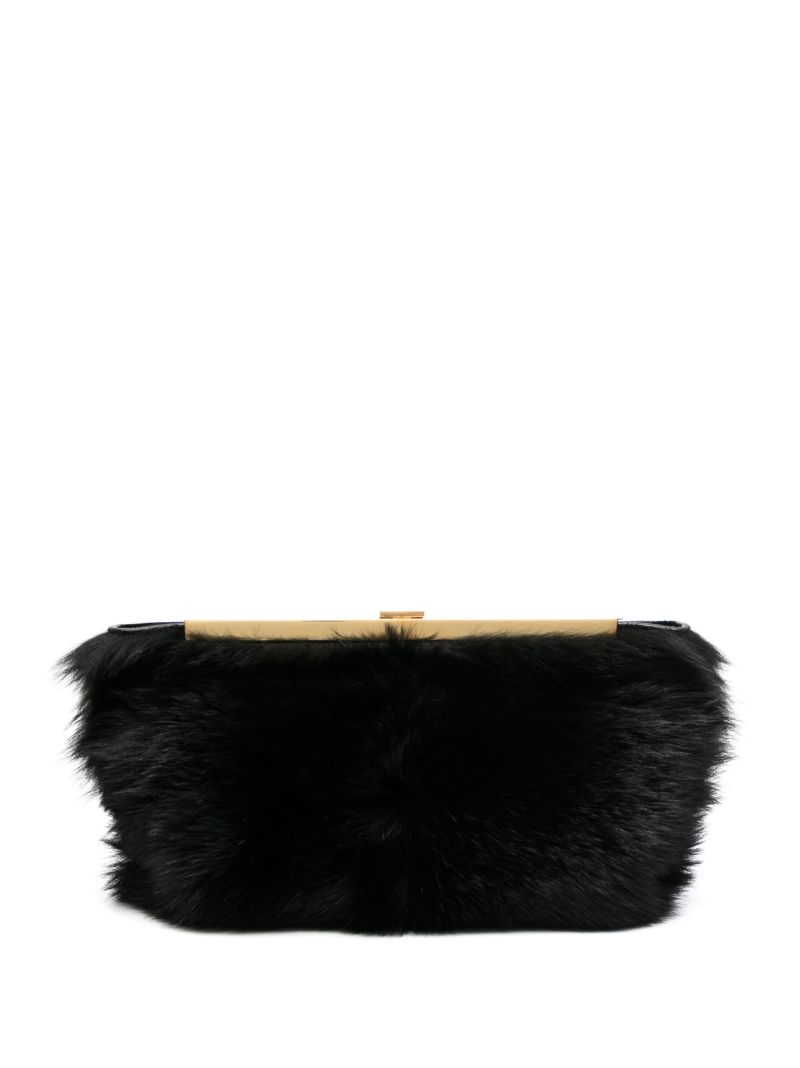 Black Aimee Shearling Clutch Bag